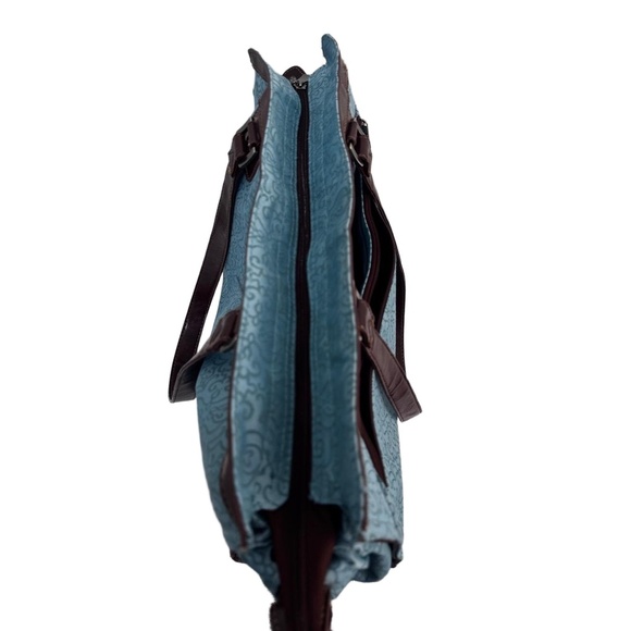 Reba Teal & Dark Brown Trim Patterned Zip Tote/Carry All Timeless Elegance - Picture 7 of 15